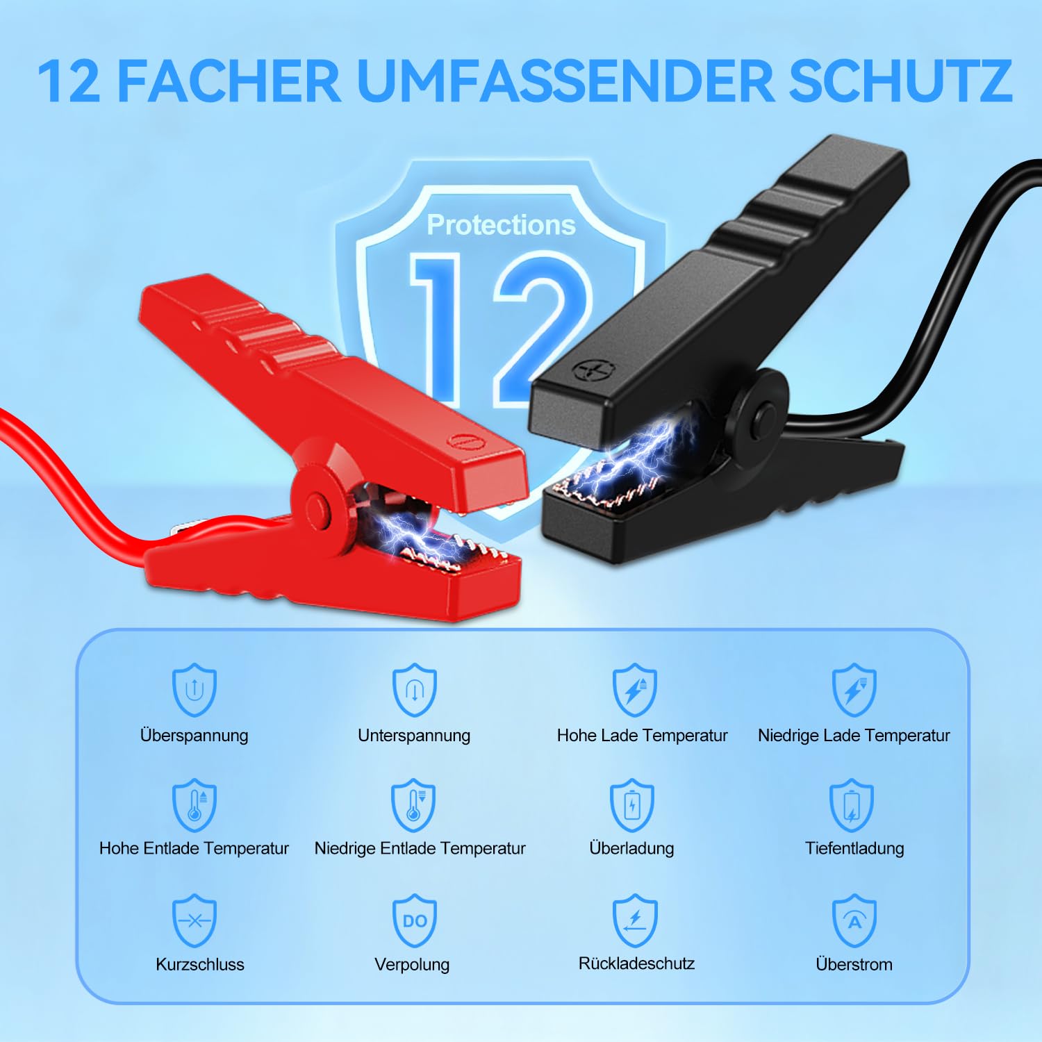 8000A Starthilfe Powerbank für Pkw mit Kompressor 150PSI, 25000mAh Auto Starthilfe Powerbank (Bis Zu All Benzin Oder 10,0L Diesel), Jump Starter Auto mit LED Taschenlampe, Batterie Booster 12V