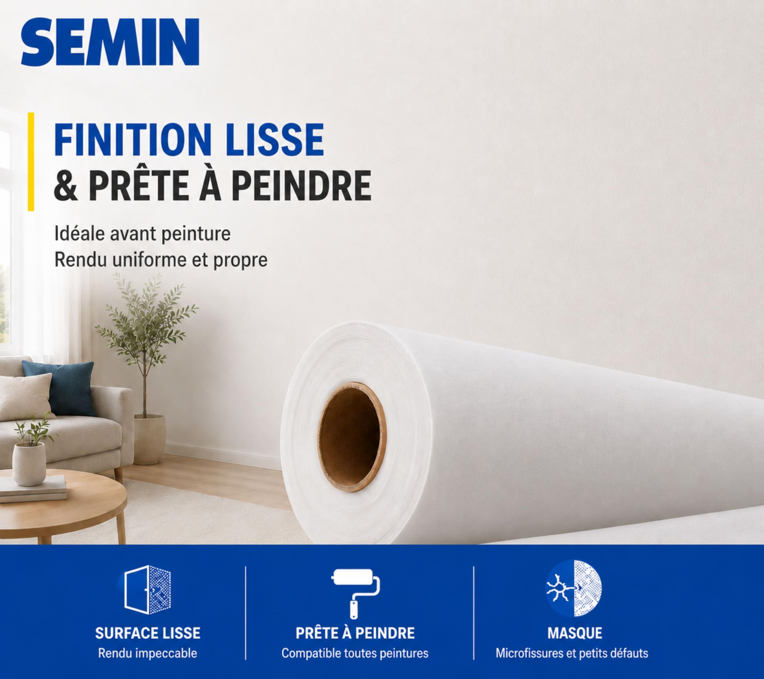 Semin - Revêtement de Rénovation Lisse à Peindre - Sem Renov - Intérieur - Rouleau de 25 x 1 m (Lot de 3, 75 Mètres)