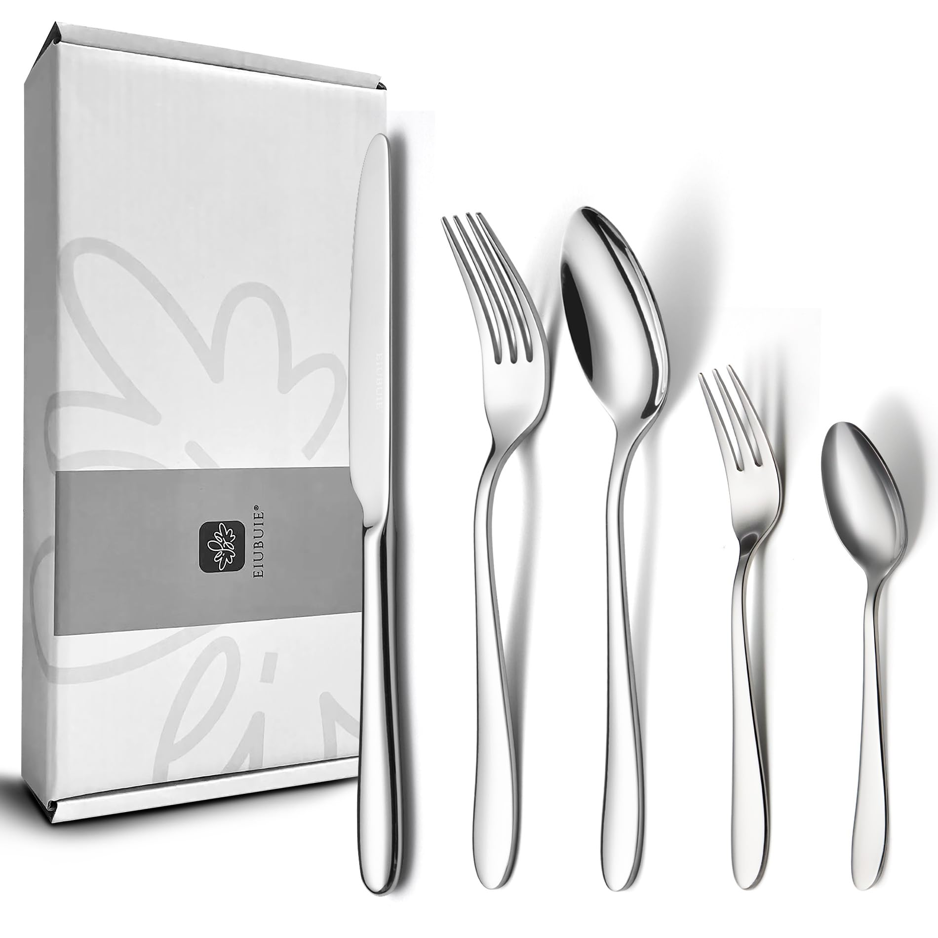 EIUBUIE Besteck Set 6 Personen, 30-teiliges Edelstahl Besteckset, Elegantes Essbesteck mit Messer Gabel Löffel, Tafelbesteck Set für Haus/Küche/Restaurant, Hochglanzpoliert, Spülmaschinenfest