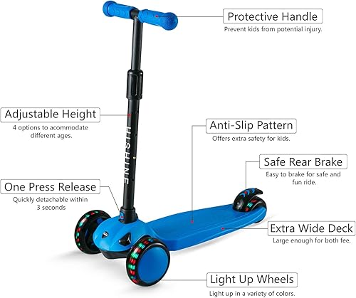 Miniatura 6 de Patinete de 3 ruedas para niños de 3 a 5 años y niñas, con ruedas de luz LED, scooter para niños con altura ajustable, inclinado a dirigir, cubierta