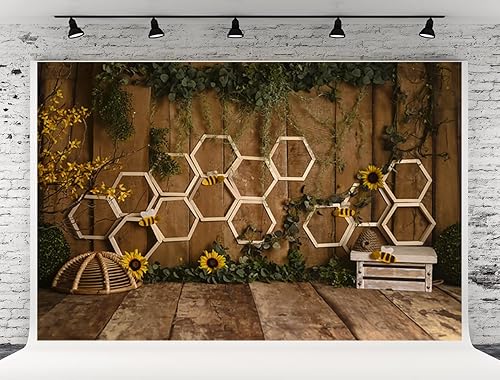 Fondo de fotografía de casa de madera de 7 x 5 pies, diseño de panal de abeja, girasol, jazmín, fondo de fotografía, fondo de madera para fiesta de