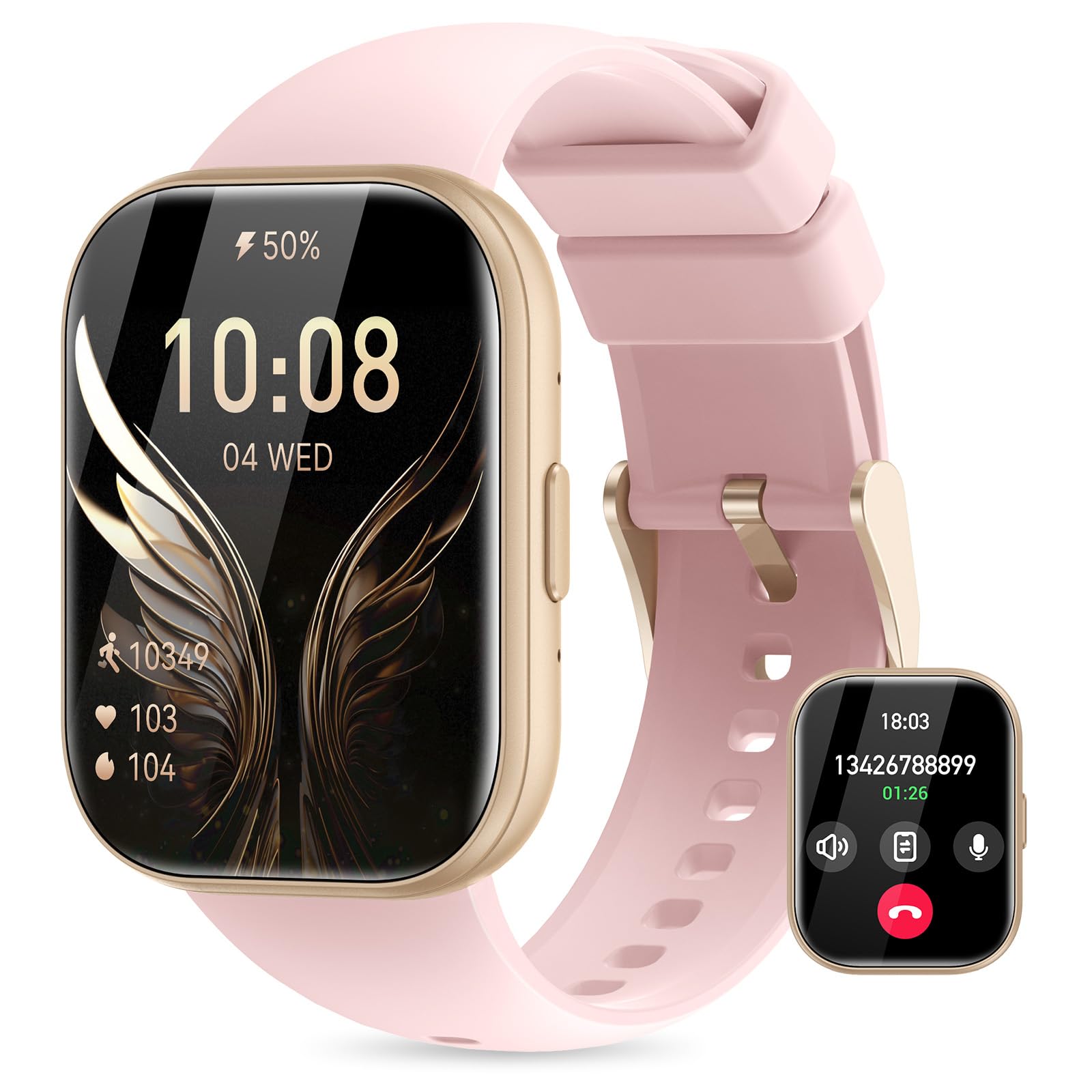 Reloj Inteligente Mujer con SIRI/ET/HRV 1.75" TFT Smartwatch con Llamadas Bluetooth IP68 Presión Arterial Pulsometro SpO2 Monitor de Sueño Ciclo Menstrual Fitness Tracker Android iOS (Rosa)