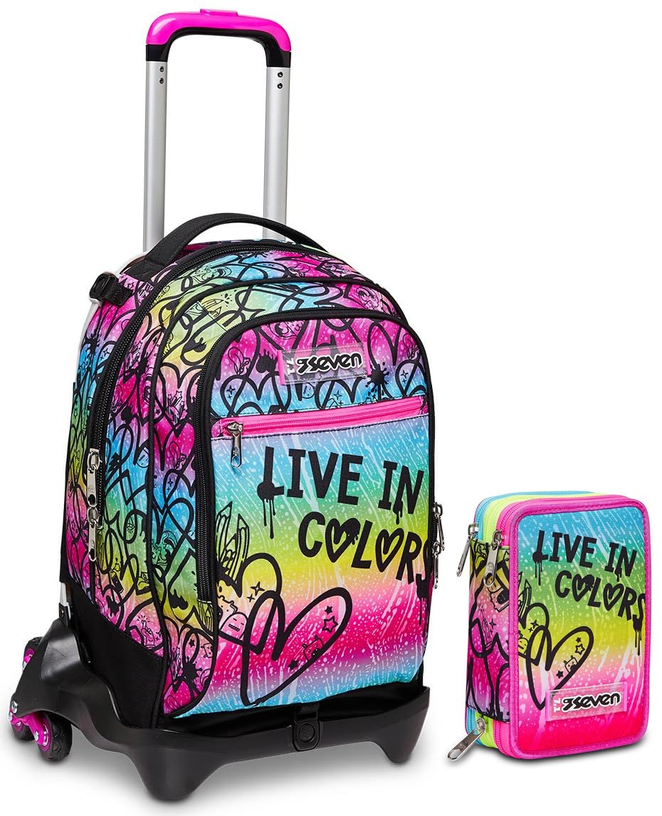 SJ Gang Trolley Scuola Jack 3 Ruote, Rosa, Unicorn Led, 3 in 1, Triplo