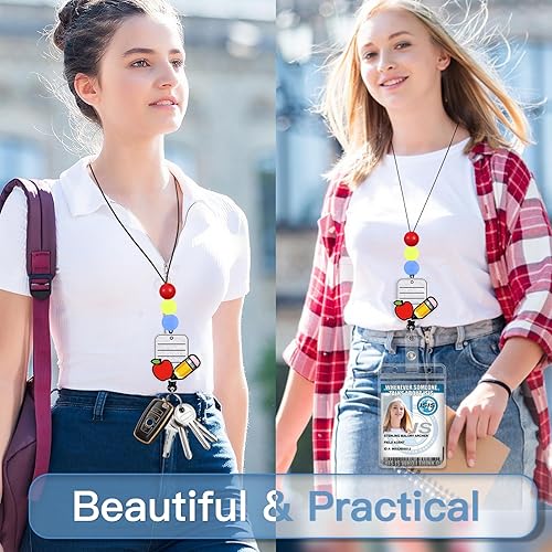 Miniatura 2 de Plifal Cordones para profesores para tarjetas de identificación, carrete retráctil, soporte para llaves, lindo lápiz de manzana, llavero de tarjeta
