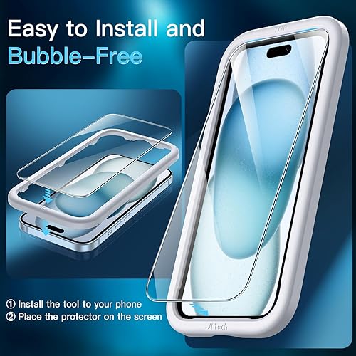 Miniatura 4 de JETech Protector de pantalla para iPhone 15 Plus de 6.7 pulgadas, sin burbujas, película de vidrio templado con herramienta de fácil instalación,