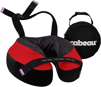 - Cabeau Travel Neck Pillow for Airplanes – The Neck’s Evolution, TNE S3 – Supportive Memory Foam Design for Long Haul Flights – Attachable Seat Straps and 360° Support (London Red)