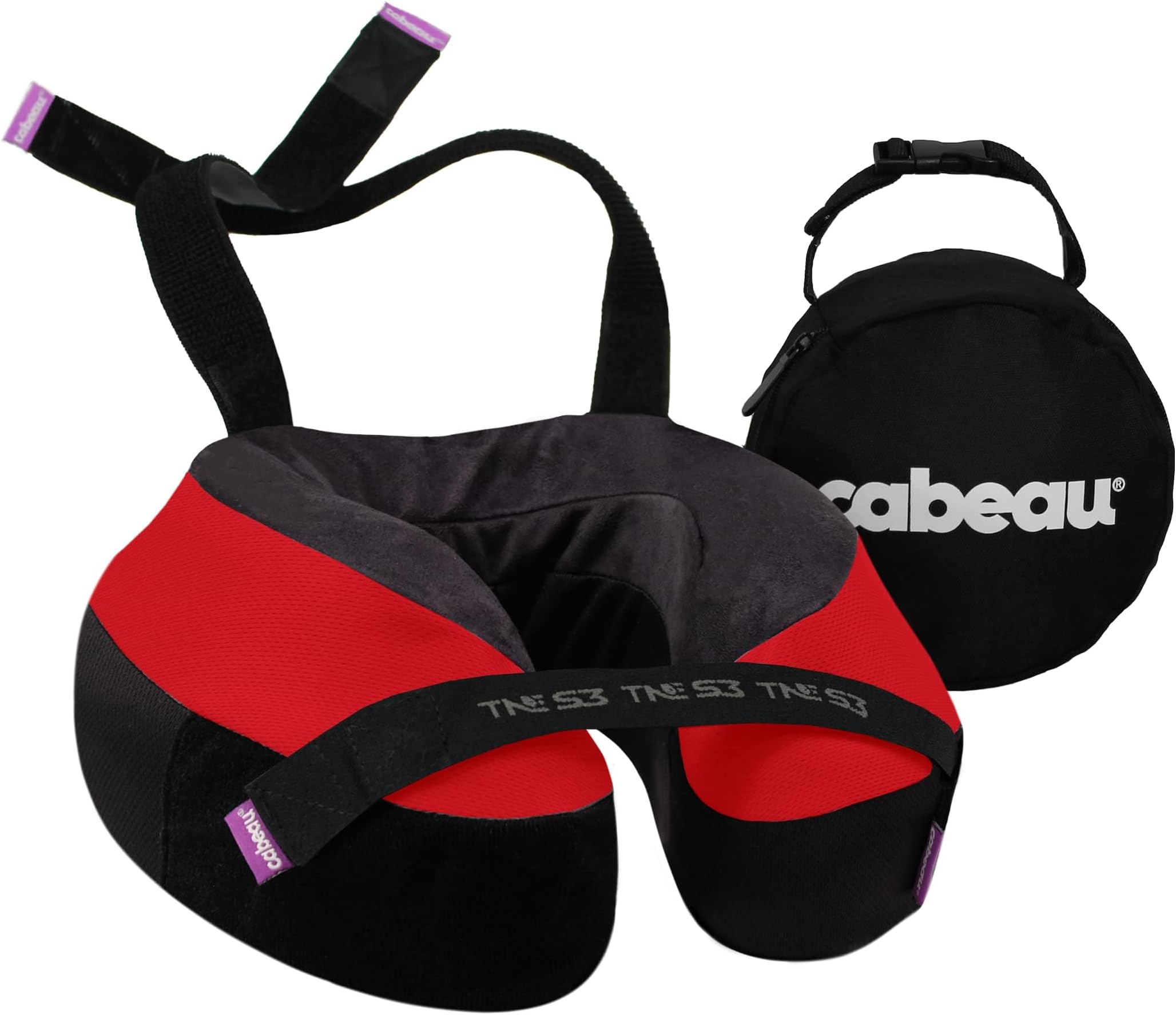 Cabeau The Neck's Evolution, TNE S3 Travel Neck Pillow Memory Foam Airplane Pillow Neck Pillow with Attachment Straps 360-Degree Support Travel, Home, Office, and Gaming (London Red), grey, London