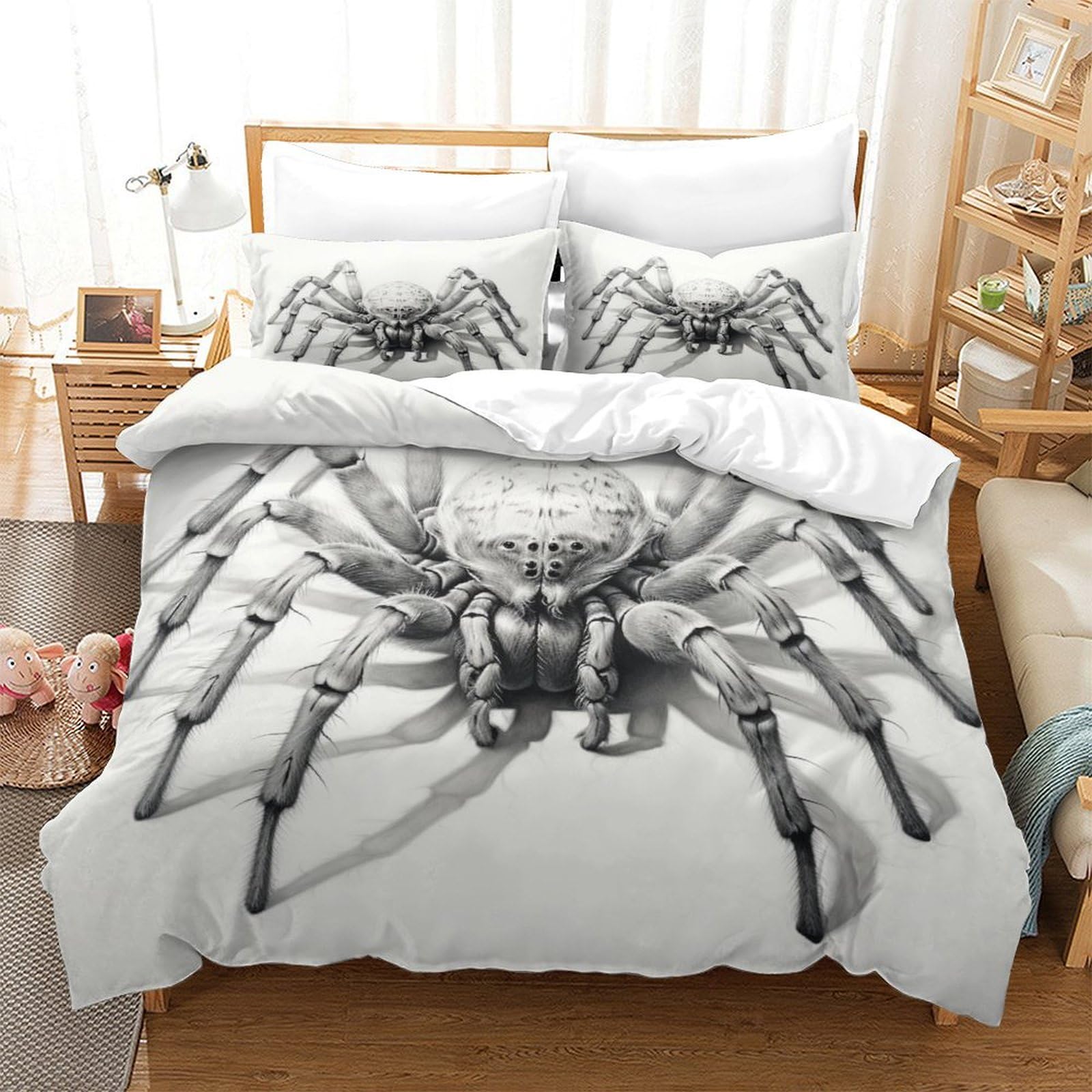 P1S9U7W5Y Novelty 3D Printing Spider Duvet Cover Set 3 Pieces Microfiber Bedroom Decor Spider Bedding Set for Adults Teens Gift King（220x240cm）