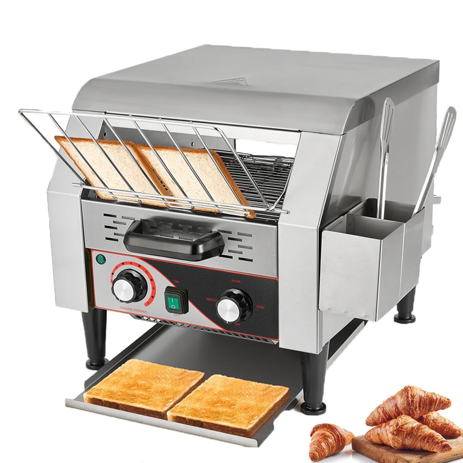 Tostapane professionale a nastro, 150/300/450 fette/H,tostapane industriale acciaio inox per impieghi gravosi, doppia resistenza riscaldante 7 velocità, ideale panetterie, croissant(150 Slices/H)