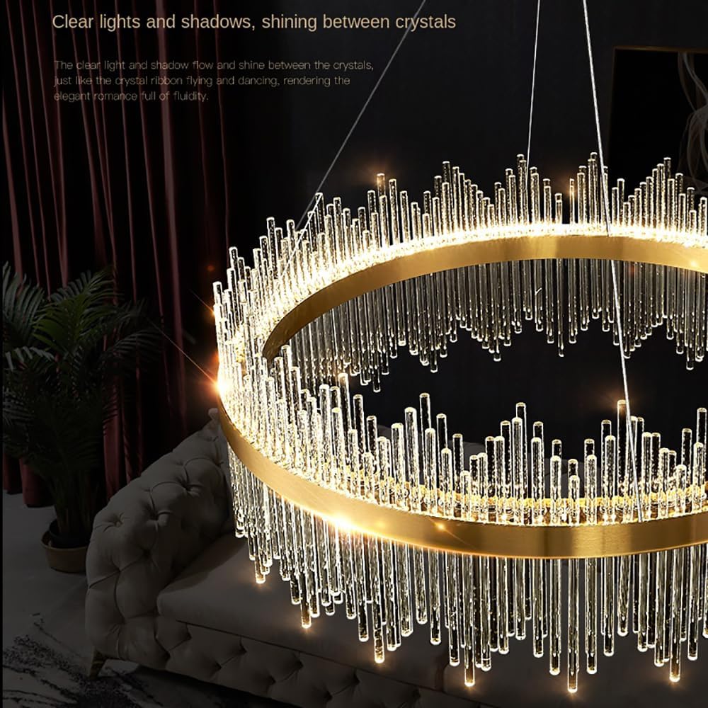 Led Crystal Chandelier,32 Inch 80W Close to Ceiling Light Modern Gold Pendant Light Fixture Dimmable 3000-6000k Hanging Lights for Dining Room Living Kitchen Ceiling Lighting Flush Mount