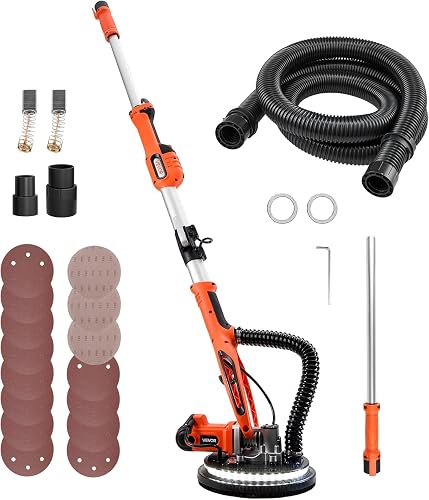 VEVOR Trockenbauschleifer 850 W, Deckenschleifer mit 255 mm Schleifteller, Langhalsschleifer mit 800–1700 U/min Drehzahl, Doppelwandiger LED, Ausziehbarem Griff, 15 Schleifscheiben, Staubschlauch - 10
