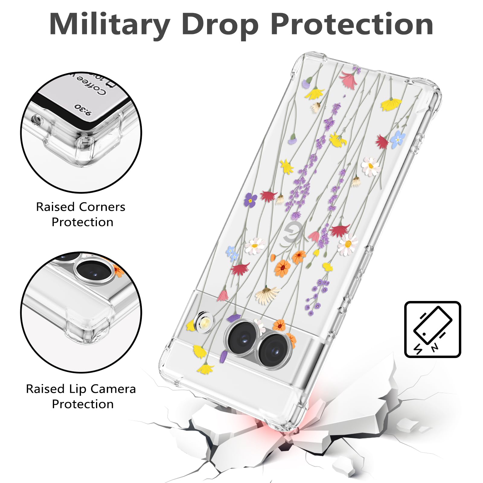 RALEAVO Compatible with Google Pixel 8a Clear Floral Case Girly Soft Slim Bumper Case with Flower Pattern for Pixel 8a-Purple - Image 3