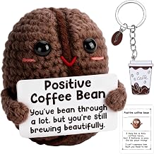 Emotion Support Coffee Bean, Funny Positive Gift, Handmade Crochet Doll with Card, Coffee Charm Keychain, Encouragement Present, Birthday Gifts for Him, Her, Friend, Coworker, Home Office Decor