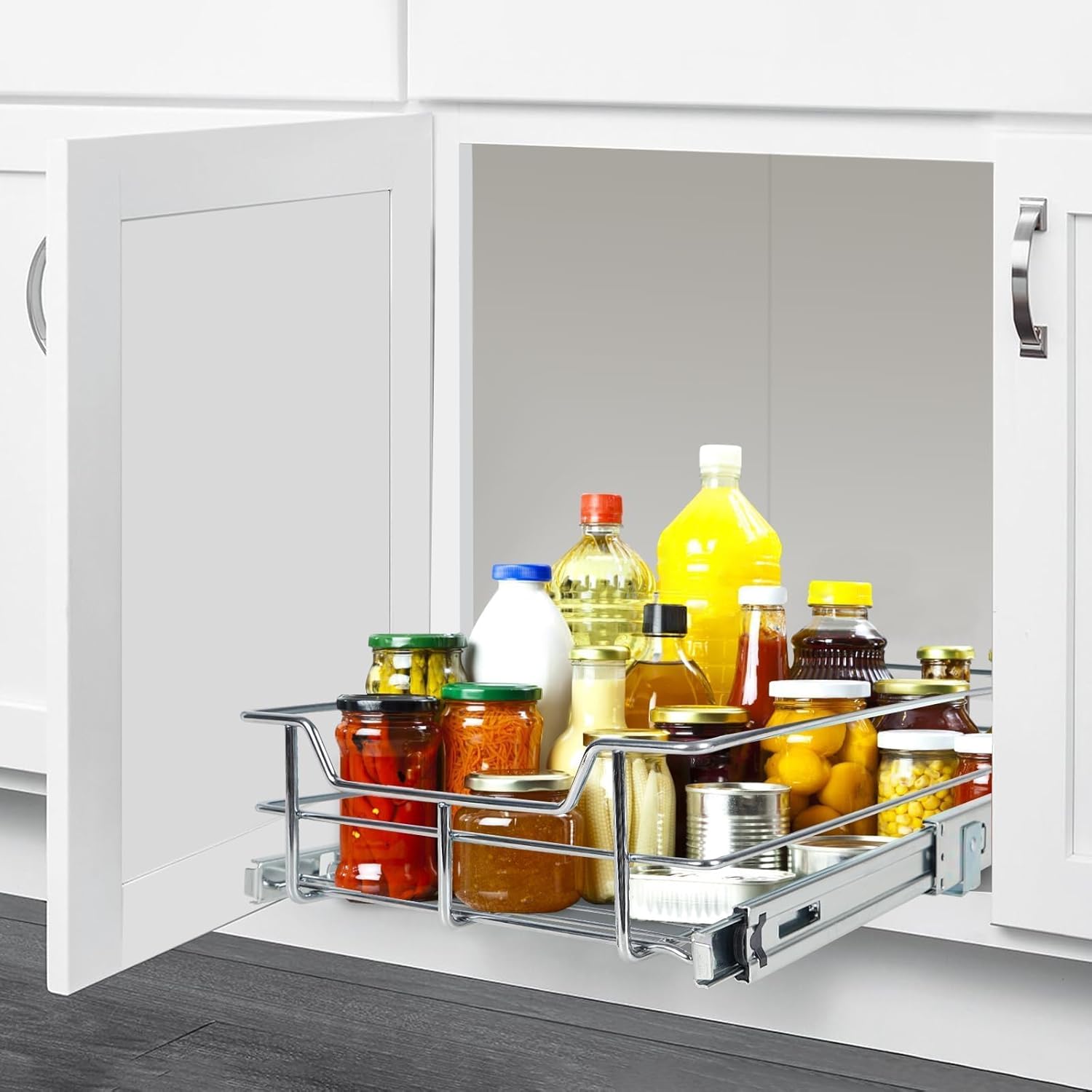 Pull Out Cabinet Organizer 11" W X 17" D, Slide Out Drawers For Kitchen Organizers and Storage, Pull Out Drawers For Cabinets Capacity Heavy Duty Caddy, Cabinet Shelves Chrome-Plated, Bathroom Pantry - Image 9