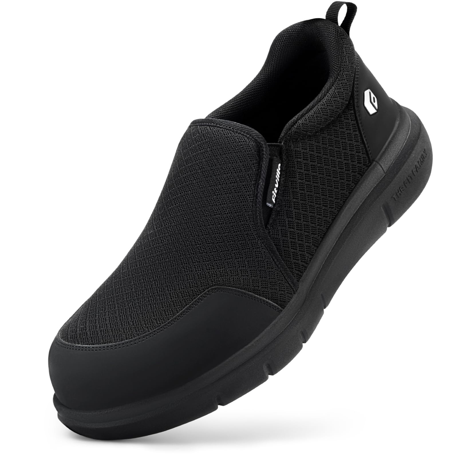 FitVilleSlip On Work Shoes for Men Extra Wide Fit Composite Toe Industrial Safety Trainers for Wide Swollen Feet