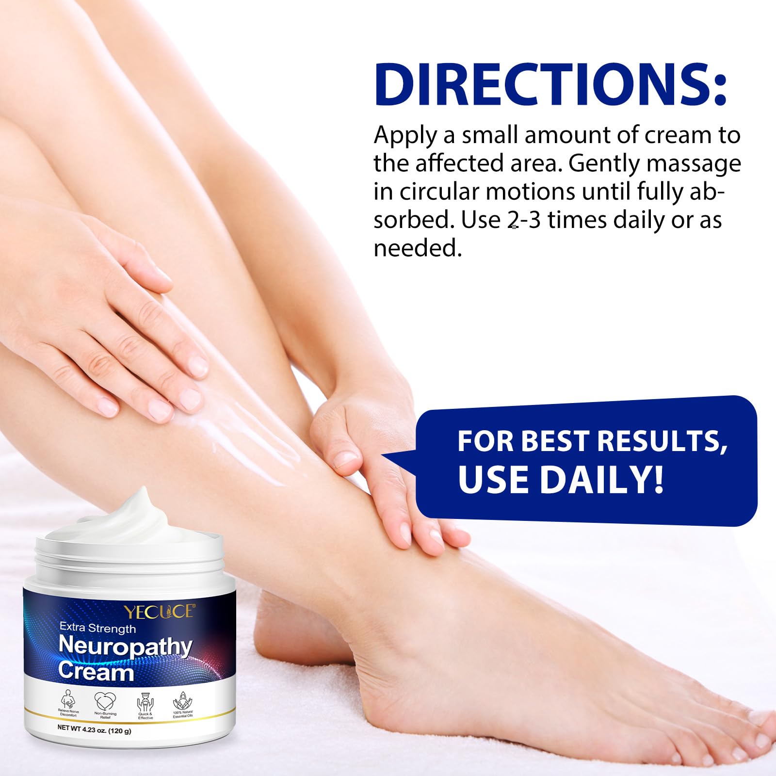 Crema para aliviar la neuropatía, extrafuerte, 120 g, para pies, manos, piernas, dedos de los pies, espalda, alivio de molestias nerviosas, musculares y articulares, fórmula natural con jengibre y ace