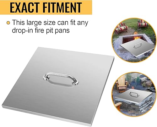 Miniatura 5 de Cubierta para quemador de hoguera de 21 x 21 pulgadas, cubierta para hoguera de 0.059 in de grosor, tapa cuadrada de acero inoxidable 430 para