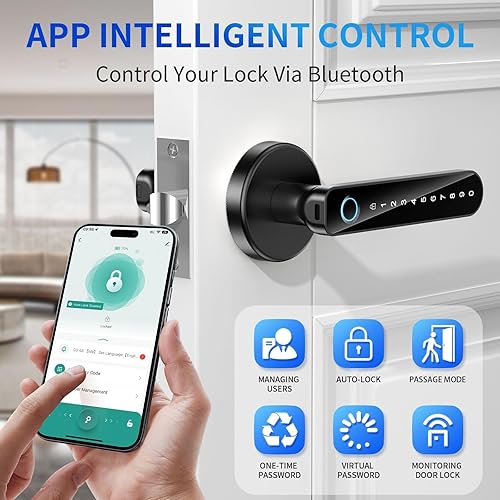 Miniatura 3 de Cerradura de puerta de huellas dactilares, perilla biométrica de puerta inteligente, teclado de contraseña, manija de puerta, para dormitorio,