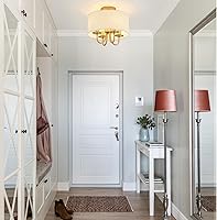 Vista 9 de VILUXY Lámpara de techo de montaje semiempotrado dorada con pantalla de tambor de tela blanca moderna estilo granja 4 luces para dormitorio