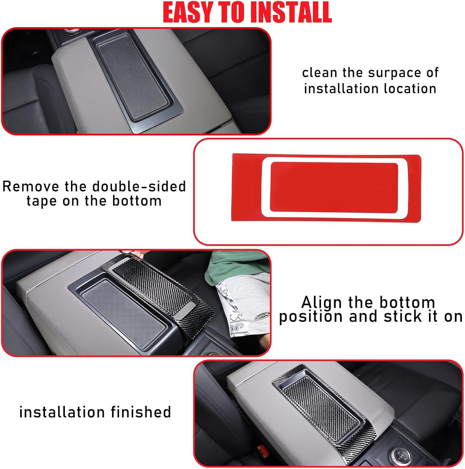 Center Console Armrest Storage Panel Sticker Trim Cover Compatible with Hummer EV 2024 2025 2026 Center Console Anti-Scratch Panel Decorative Sticker Interior Accessories (Black)