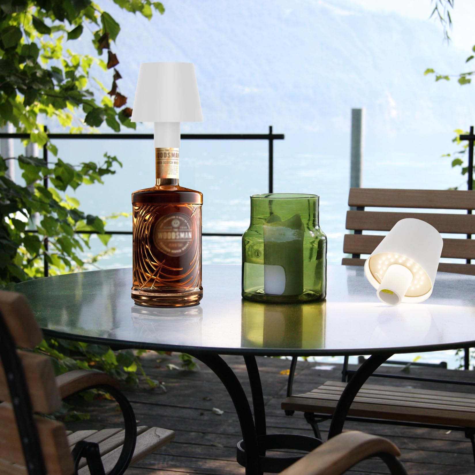 Aipsun Lampe Bouteille LED Rechargeable 2 Pièces, 5500mAh, 3W, IP54, 3000K-6000K, Aluminium, Dimmable pour Jardin Bar Restaurant (Blanc)