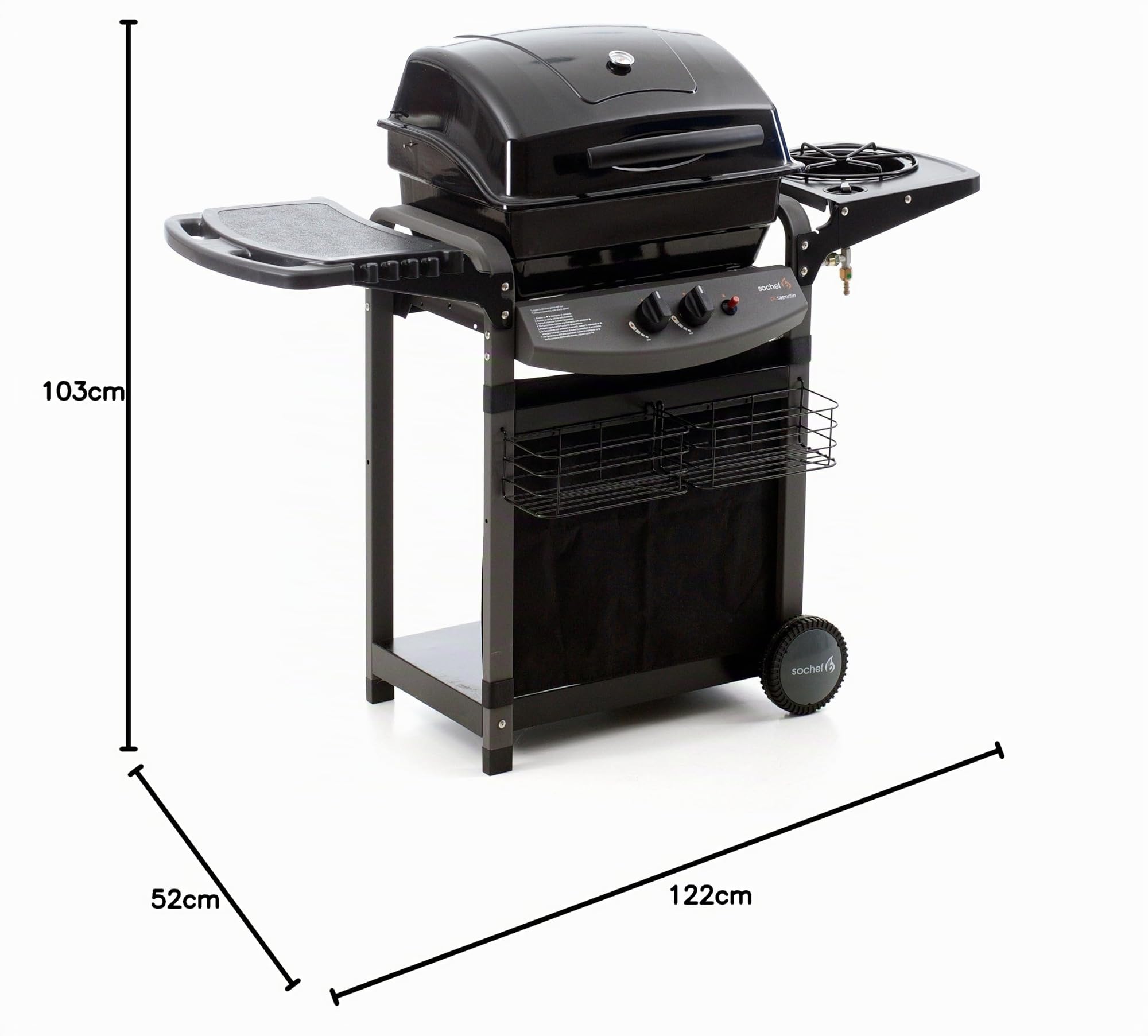 Sochef Pi & ugrave;saporillo Barbecue, Sistema di Cottura a Pietra Lavica, Nero, 52x122x103 cm & Campingaz Regolatore Di Pressione Del Gas Accessorio Per Barbecue E Grill, 15 x 25 x 5 Cm