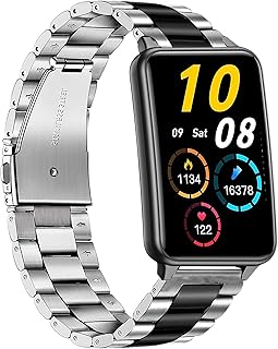 Lamshaw Compatible with SKG V3 Activity Fitness Tracker Bands, 16mm Watch band Stainless Steel Metal Replacement Strap Bracelet Compatible with SKG V3 Activity Fitness Tracker