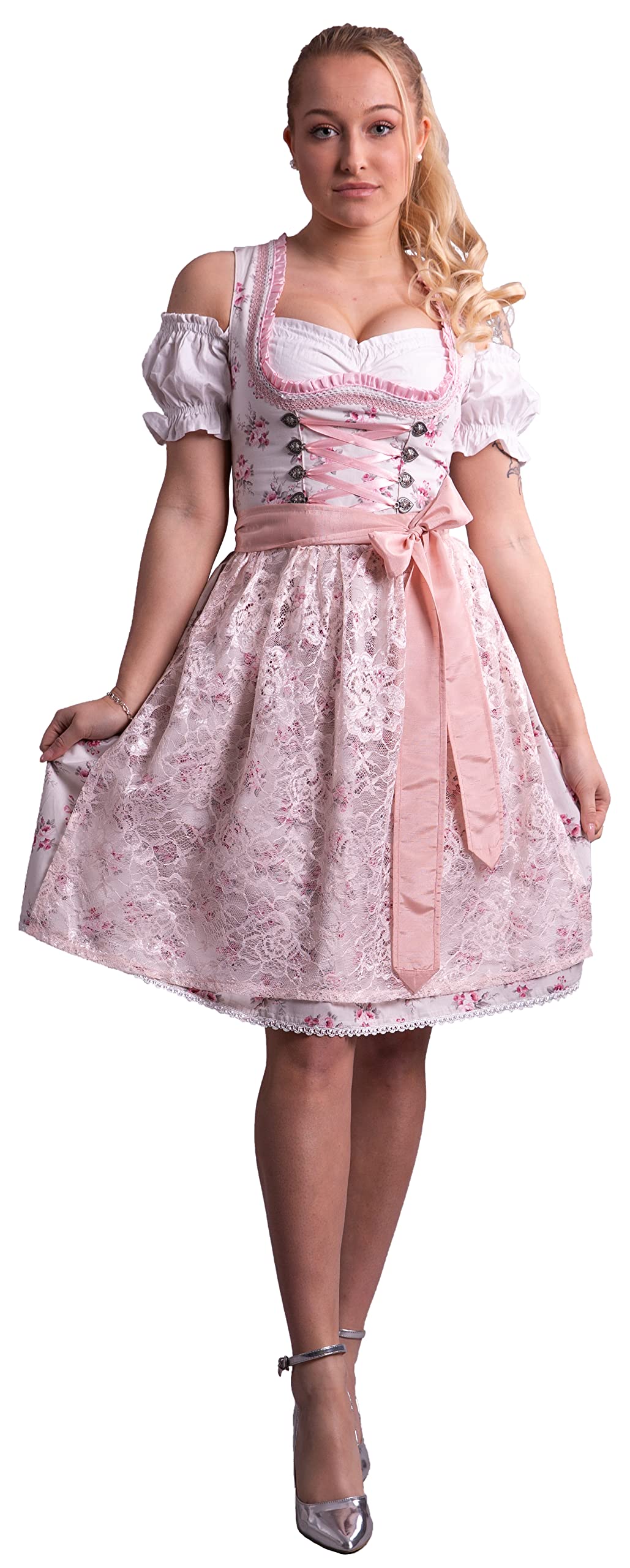 Golden Trachten Kleid Dirndl Damen für Oktoberfest mit Schürze und Bluse, 3 TLG, Midi 534GT