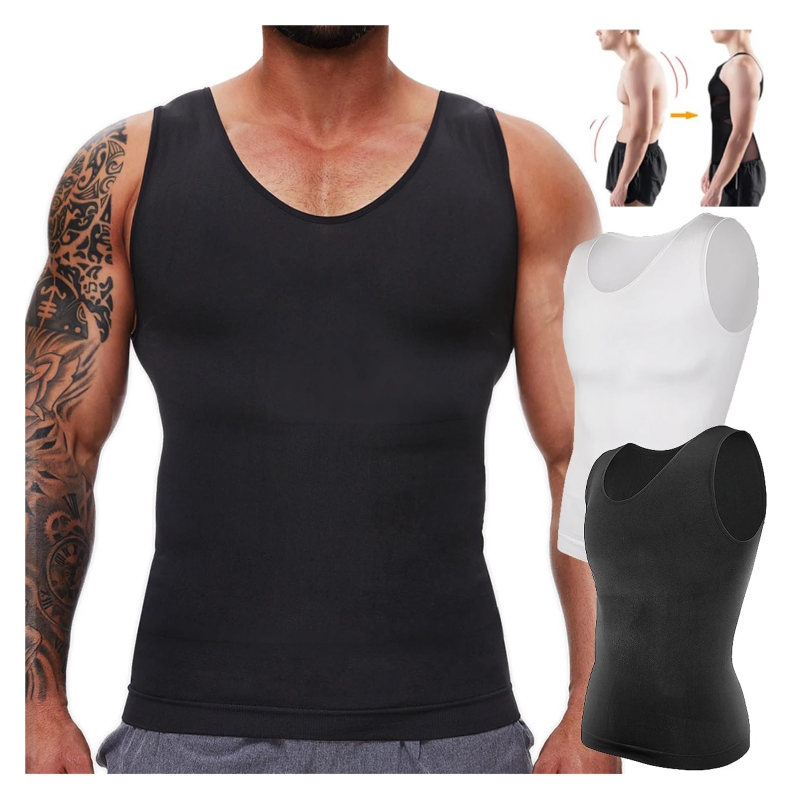 Camiseta CompresióN Hombre Camiseta de compresión moldeadora for hombre, camiseta interior adelgazante, camisetas sin mangas moldeadoras de cuerpo, chaleco moldeador sin mangas, 2 uds. Camiseta Adelga