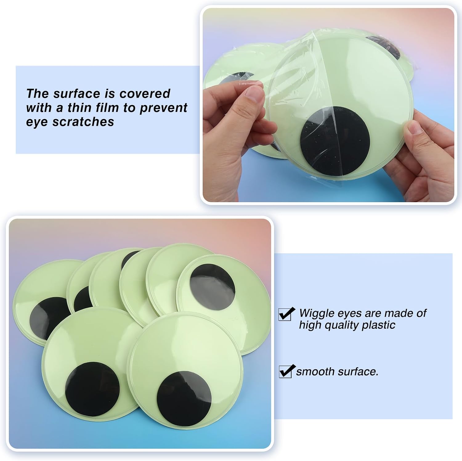 TOAOB 8pcs Luminous Large Googly Wiggle Eyes Self Adhesive 5 Inch Green