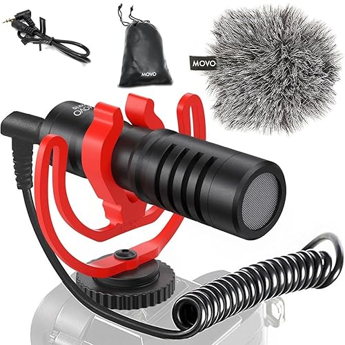 Movo VXR10 Universal Shotgun Mic for Camera - Camera Microphone for DSLR, iPhone and Android Smartphones - Compatible with Canon EOS, Nikon, and Sony Cameras - Rycote Shock Mount, Windscreen