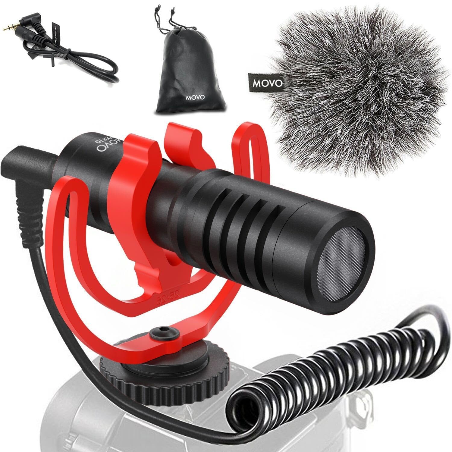 Movo VXR10 Universal Shotgun Mic for Camera - Camera Microphone for DSLR, iPhone and Android Smartphones - Compatible with Canon EOS, Nikon, and Sony Cameras - Rycote Shock Mount, Windscreen