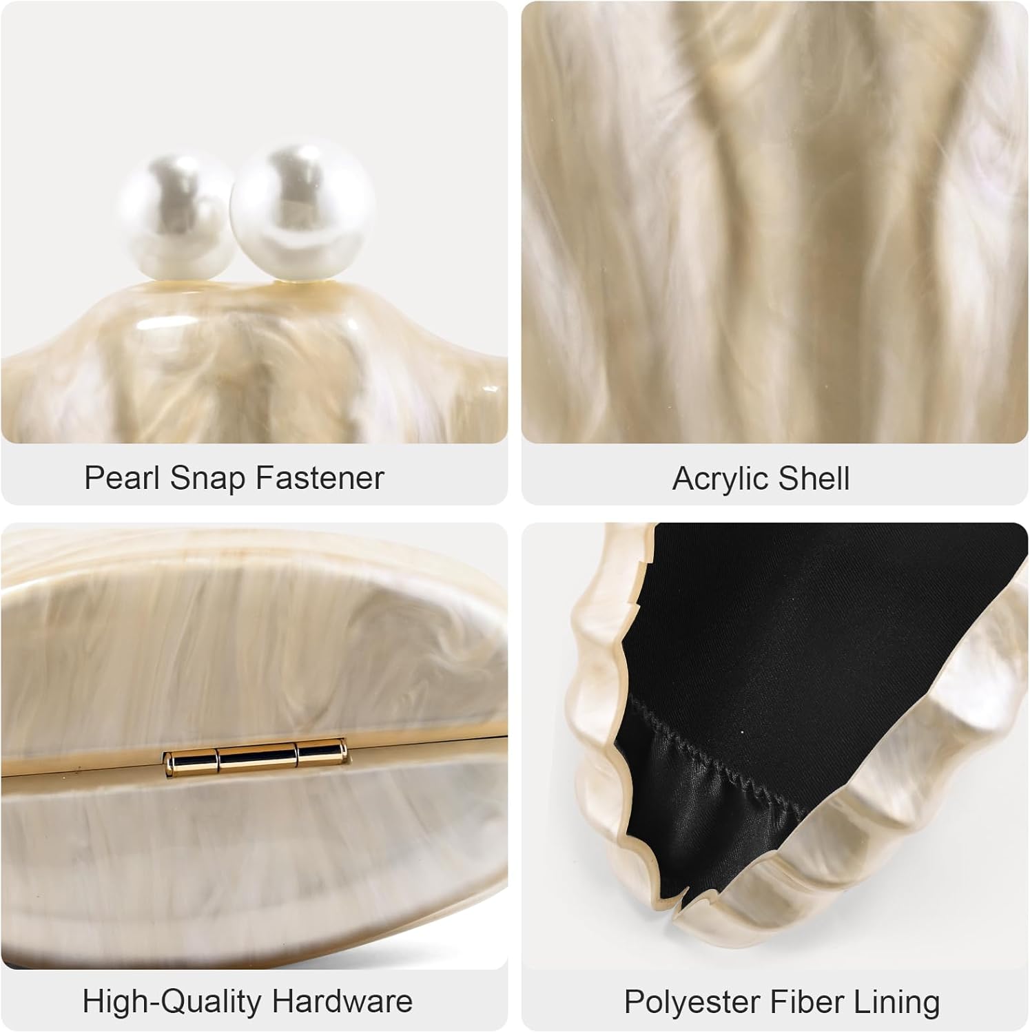 Clutch Purse for Women, Acrylic Shell Evening Bags, Pearl Chain Wedding Clutch Beaded Purse - Image 7
