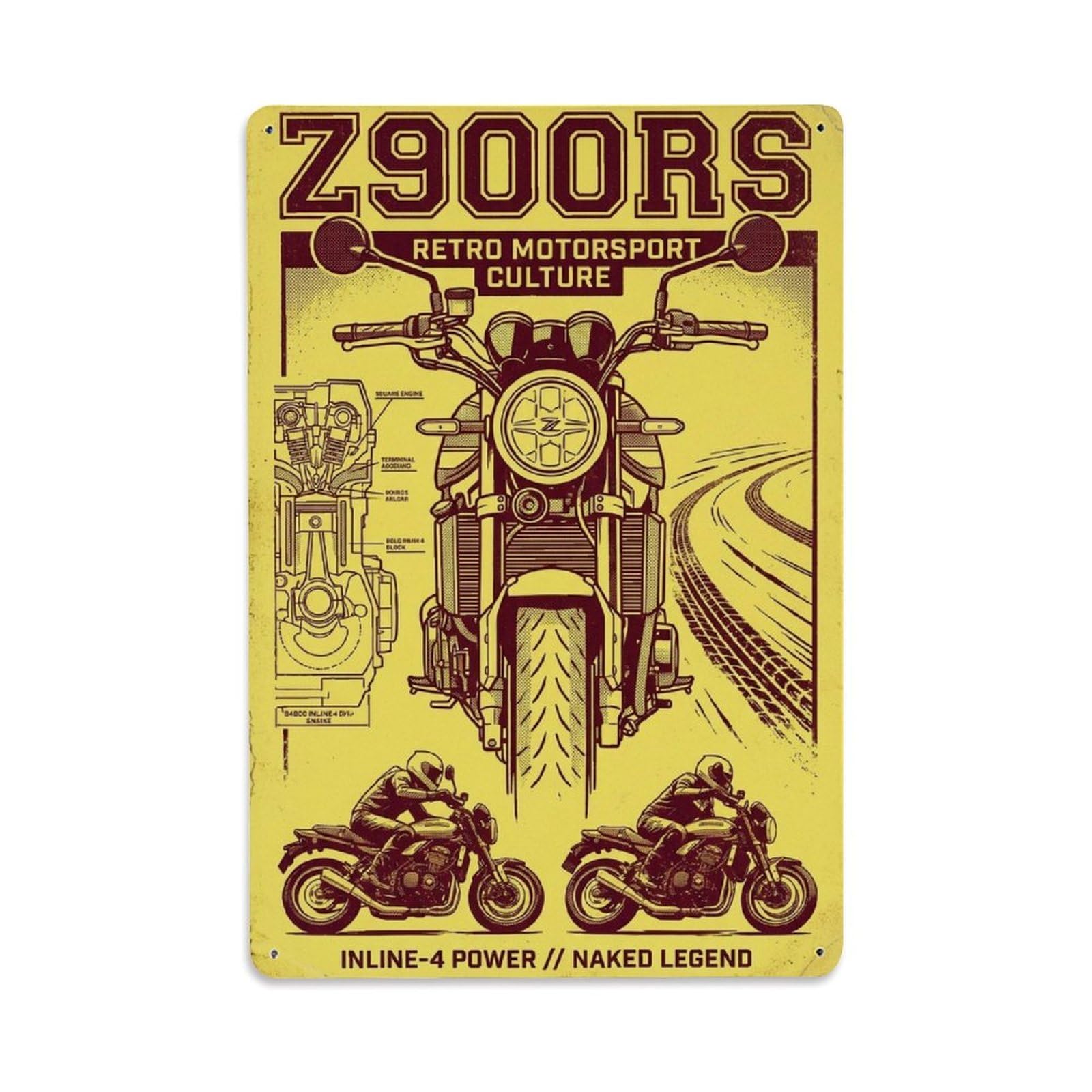 Vintage Old School Biker Z900RS Motorcycle Performance Metal Tin Sign Plaque Wall Decor for Cafe, Man Cave, Club Bar, Office, Home Garden Round Metal Poster 8x12Inch