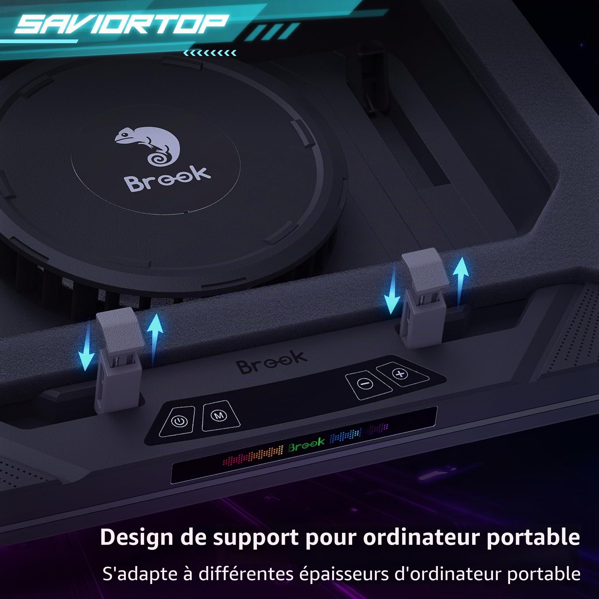 Brook Saviortop Tapis de refroidissement pour ordinateur portable – Refroidisseur pour ordinateur portable haute vitesse 3500 tr/min avec ventilateur turbo, support de refroidissement RVB pour