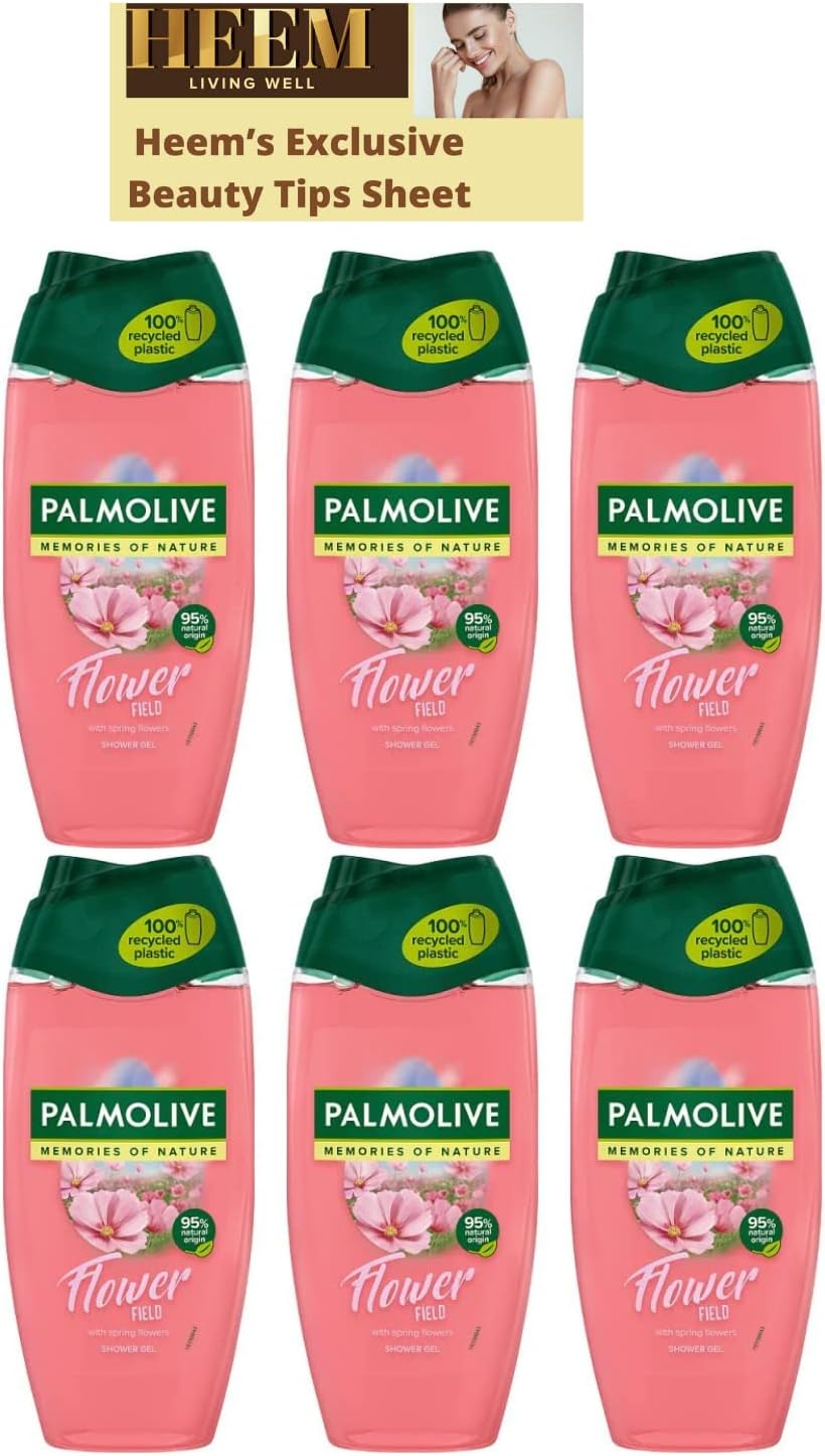 Palmolive- Multipack Body Wash Bundle Contains Memories of Nature Flower Field Shower Gel 250ml x6 & Heem’s Exclusive Beauty Tips sheet