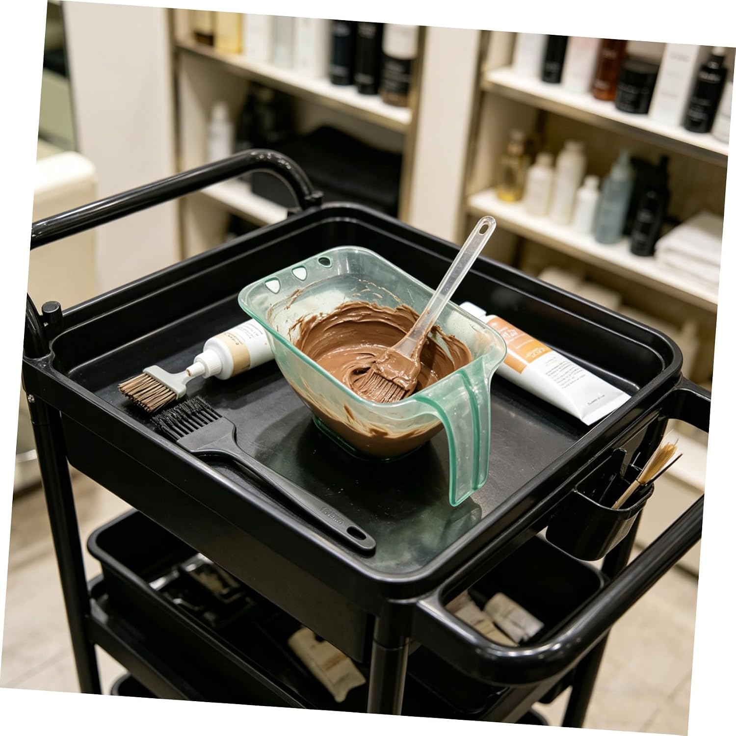 Hair Color Mixing Bowls for Precision Measuring 2pcs with Handle and Scale, Stackable Plastic Hair Dye Bowls Featuring Non-slip Base and Curved Inner Wall for Hairstylist