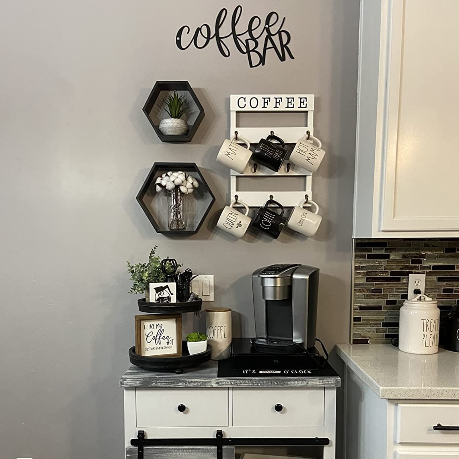 EMAISON Solid Wood Coffee Mug Holder Wall Mounted, Rustic Cup Rack with ...