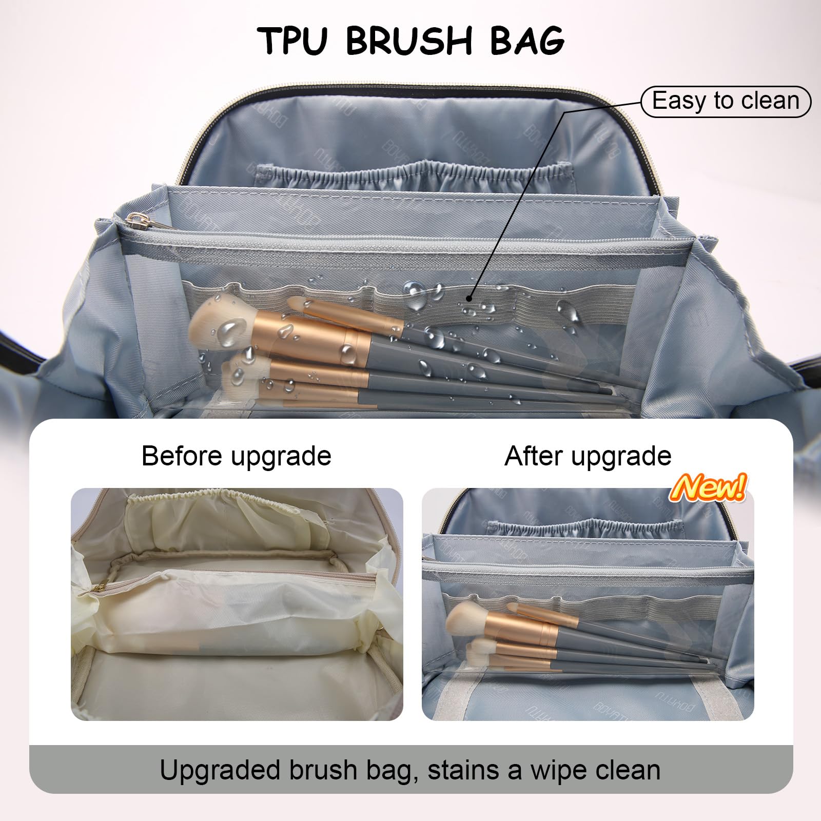 Trousse da viaggio per trucchi: set di 3 borse per il trucco di grande capacità, borsa da toilette in pelle PU per donne, ampia tasca portatile aperta con divisore e manico, Grigio-1, Borsa per
