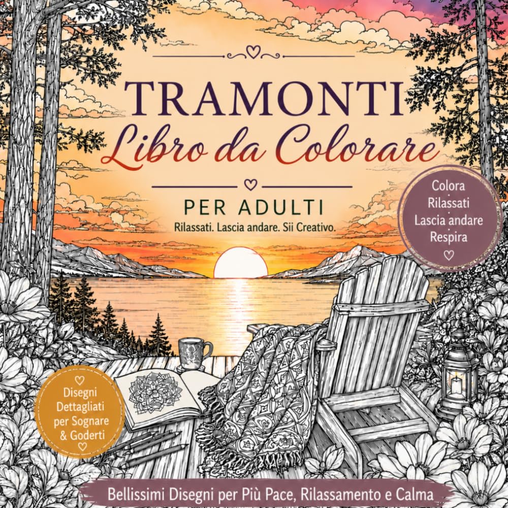 Libro da Colorare Tramonti: Paesaggi dettagliati e splendide scene della natura per rilassarsi, ridurre lo stress e colorare con creatività