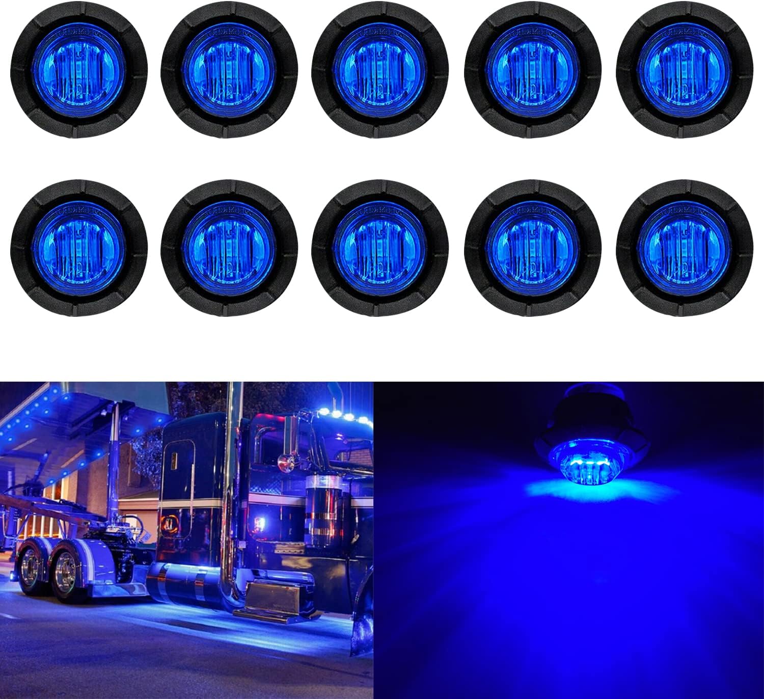 KEING 10 Pack Sealed Waterproof Mini Round 3/4 Inch Blue