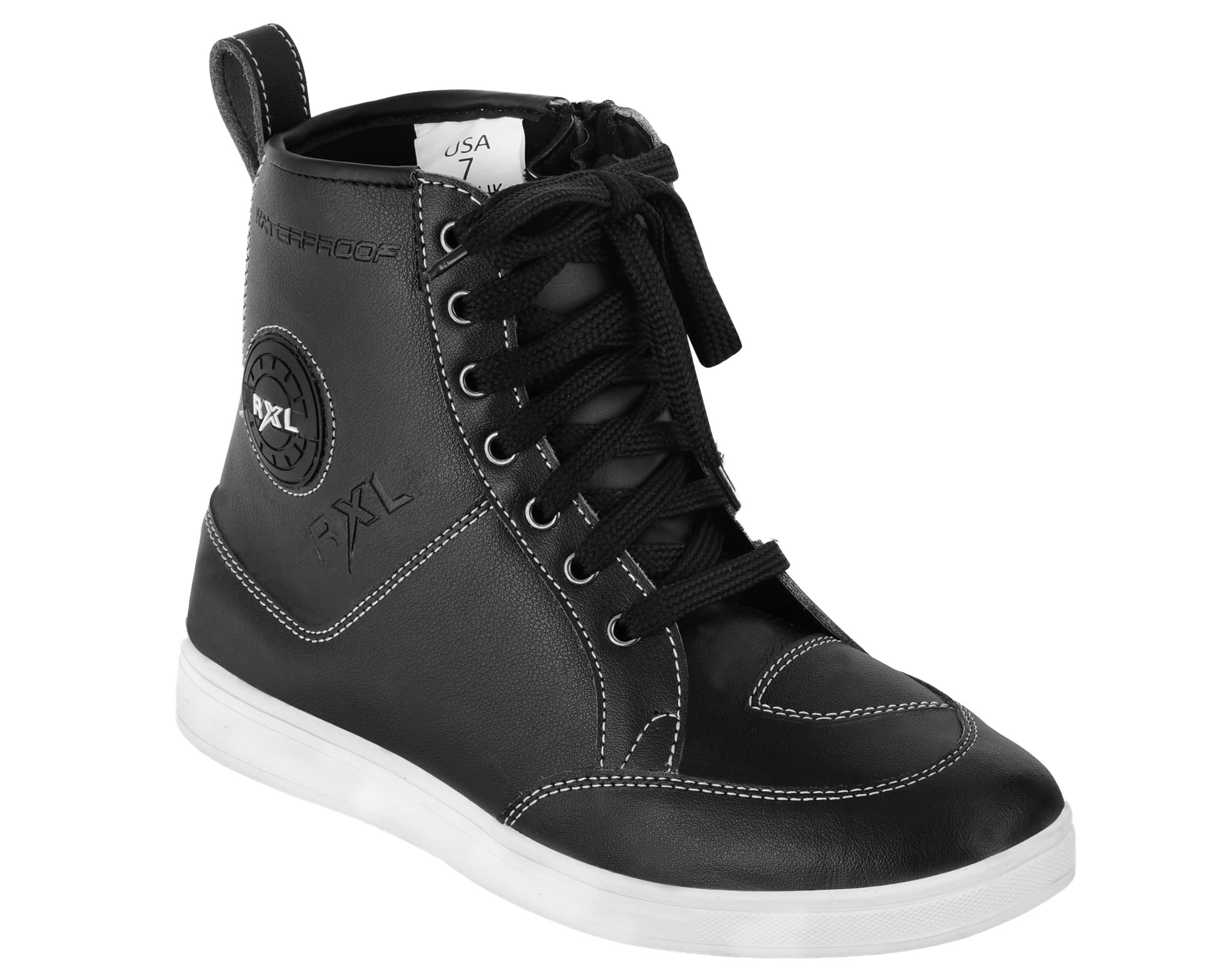Motorradstiefel aus Leder, CE-Protektoren-Stiefel, wasserdichte Schuhe, Sneaker, modisch, für Herren und Jungen, Schwarz