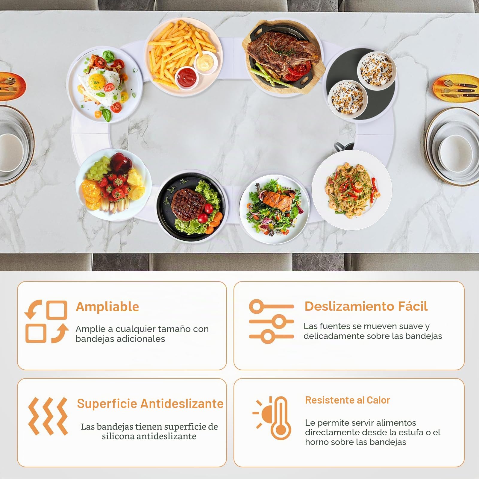 Bandeja Giratoria para Mesa de Comedor, 90cm Platos Giratorios para Mesa Grande para 8 Bandejas, Reutilizable Expandible Bandeja Organizador de Alimentos para Mesas de Buffet, Comidas Familiares
