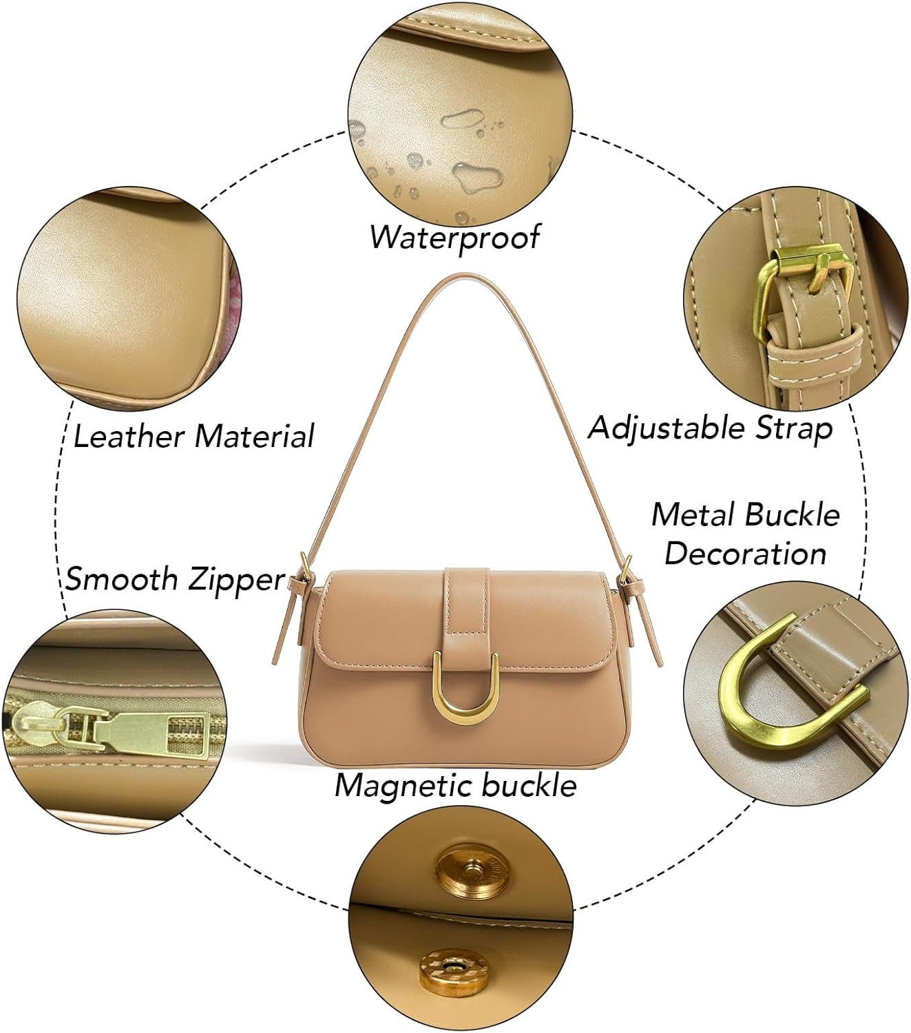 Shoulder Bag for Women, Small Purses Hobo Bags for Women, PU Leather Vintage Handbag with 2 Adjustable Shoulder Strap - Image 5