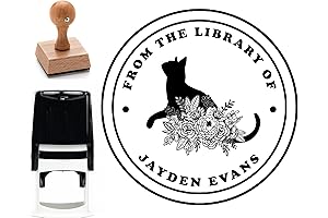Personalized Self-Inking Book Stamp - Custom Library Stamp with Floral Cats Design