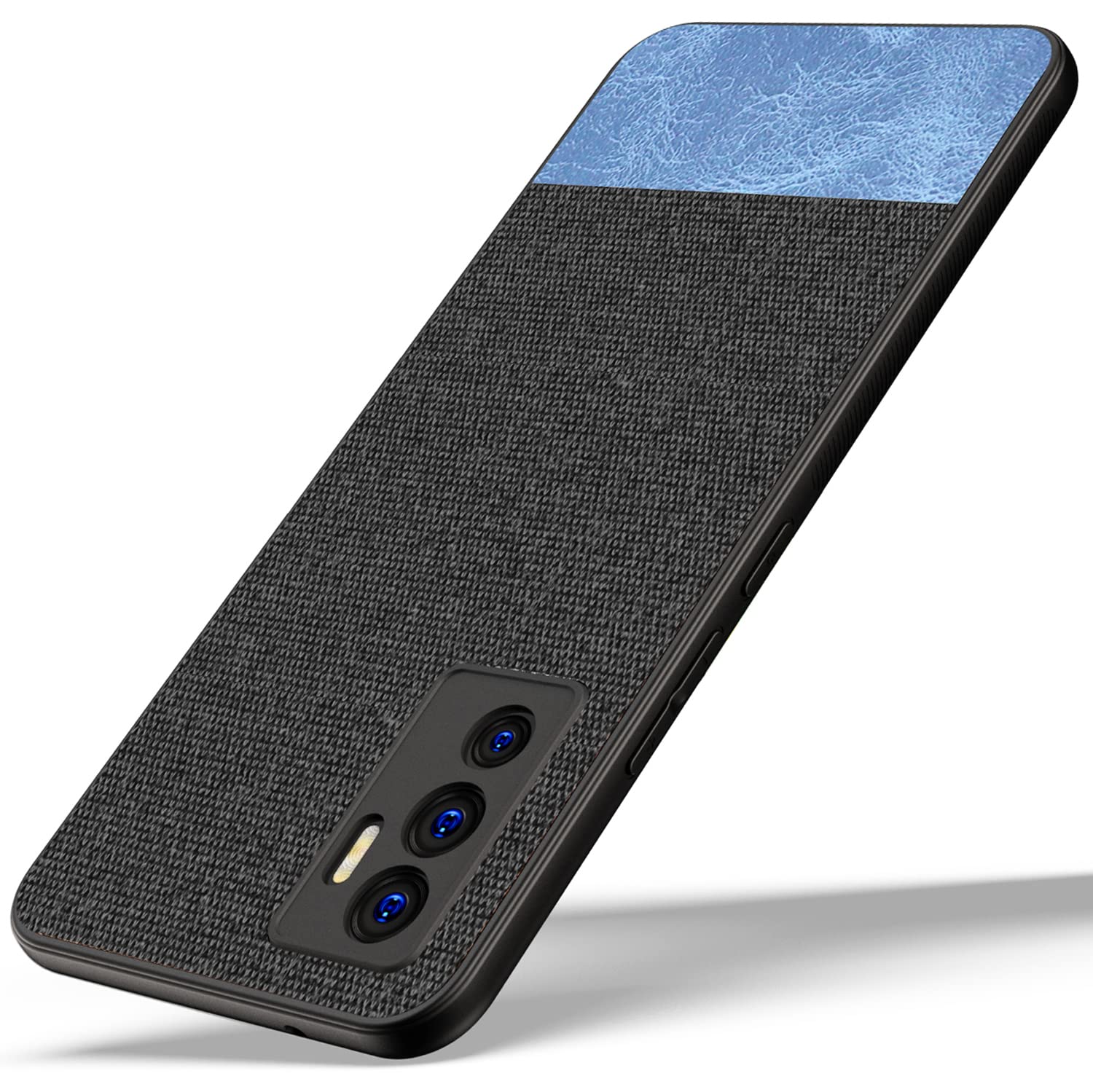 Kapa Soft Fabric & Leather Hybrid Protective Case Cover for Vivo V23E (Black,Blue) (B09XB2SHC4) Amazon Price History, Amazon Price Tracker