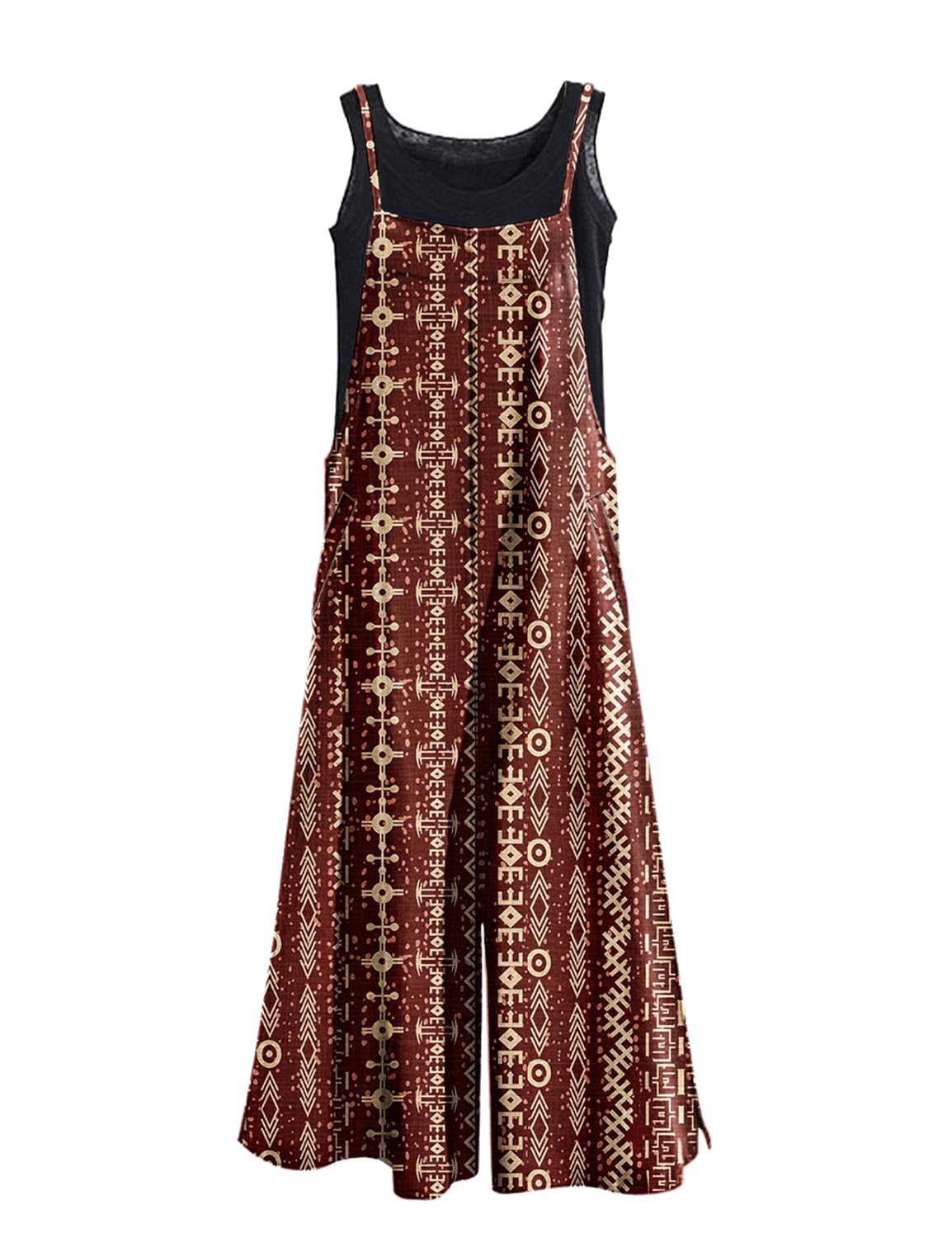 YESNO Women Casual Loose Long Bib Pants Wide Leg Jumpsuits Baggy Cotton Rompers Overalls with Pockets PZZTYP2