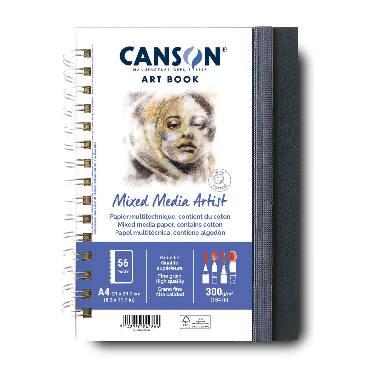 NEU Mixed Media Skizzen Spiralbuch, Hochformat, DIN A4, 56 Seiten, 300 g/m²
