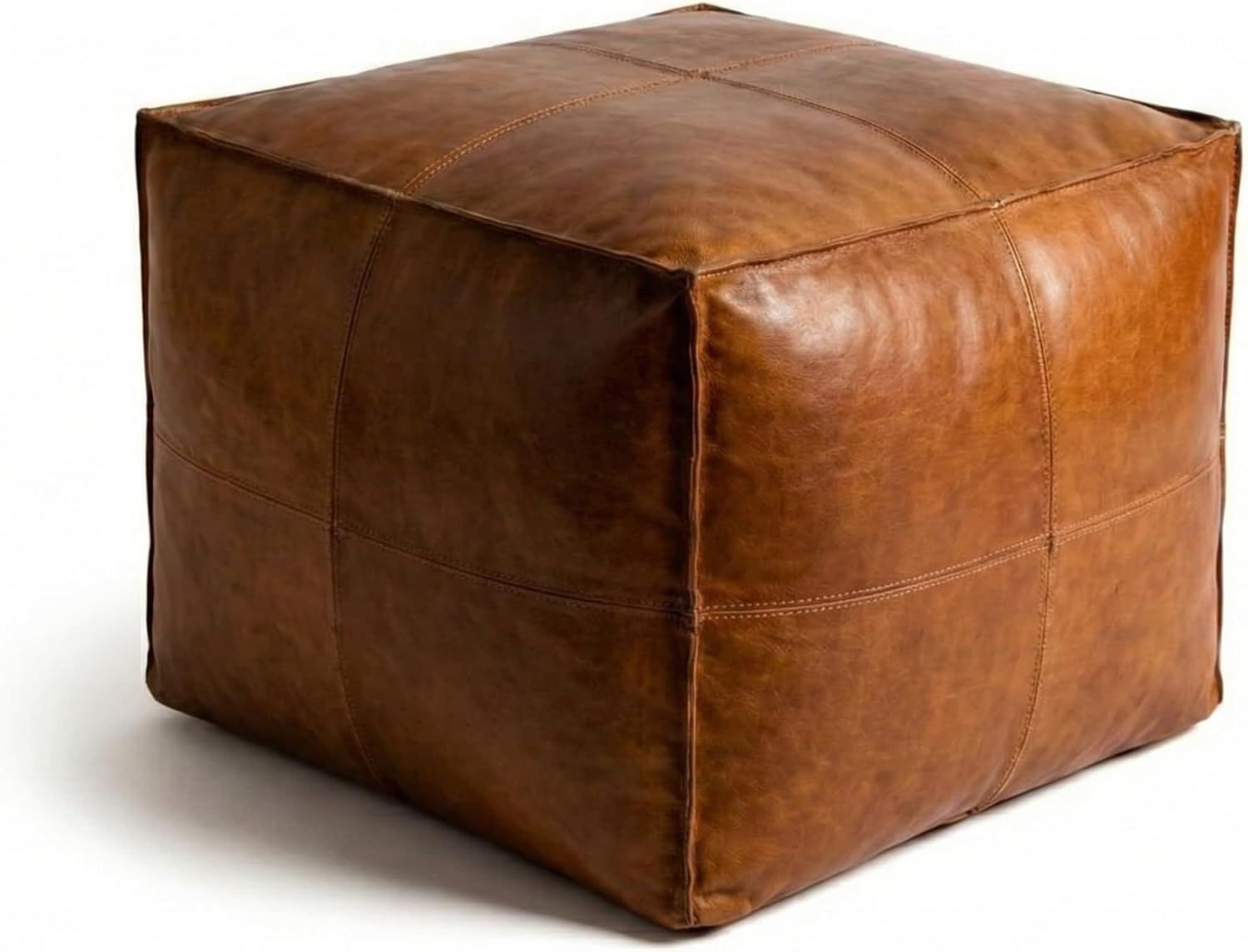 Moroccan Leather Ottoman,Handmade Unstuffed Square Ottoman,Genuine Leather Pouf, Foot Rest Pouf,Comfortable Soft Seating for Living Room & Bedroom (Meduim)