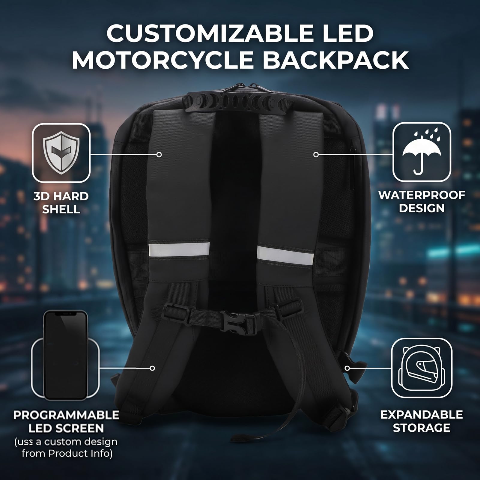 Mochila para Moto Casco Bolsa, Pantalla Programable, para Viajes en Motocicleta